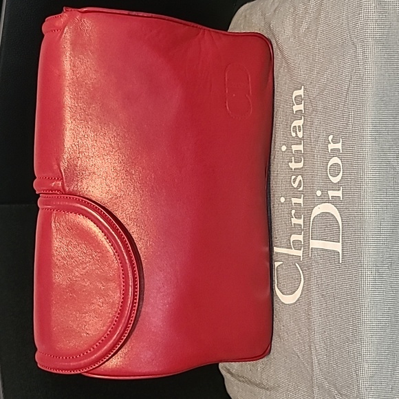 CHRISTIAN DIOR RARE VINTAGE LIPSTICK RED LAMBSKIN LEATHER DOUBLE FLAP CLUTCH BAG - Picture 5 of 17